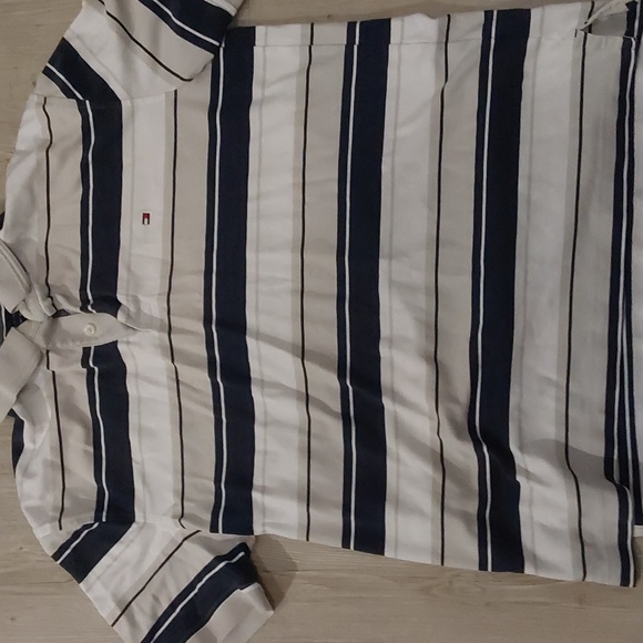 Tommy Hilfiger Men Dark Blue White Vertical Stripe Short Sleeve Polo - Picture 9 of 9
